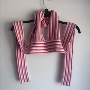 Cider Pink and White Striped Knitted Crop Top